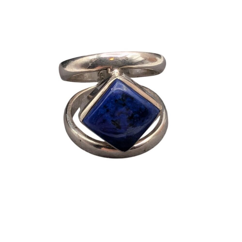 Vtg Arya 925 Sterling Silver Bezel Set Lapis Lazuli Split Shank Ring Size 5.5